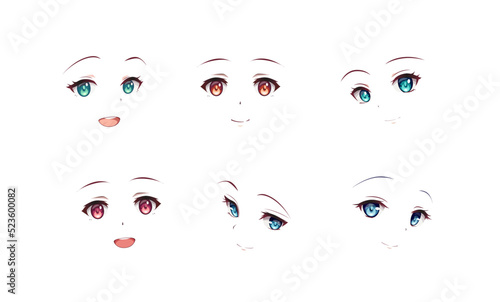 Set of cartoon anime manga style expressions. Vector illustration on isolated background