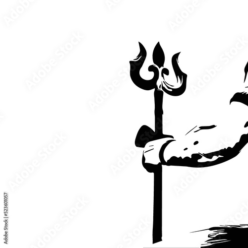 Silhouette Lord shiva's trident in his hand. Vector illustration of trident or The trishula.