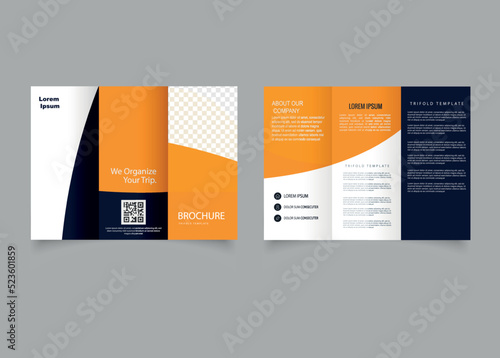 Orange corporate trifold brochure for business. Flyer for printing. For design and print.