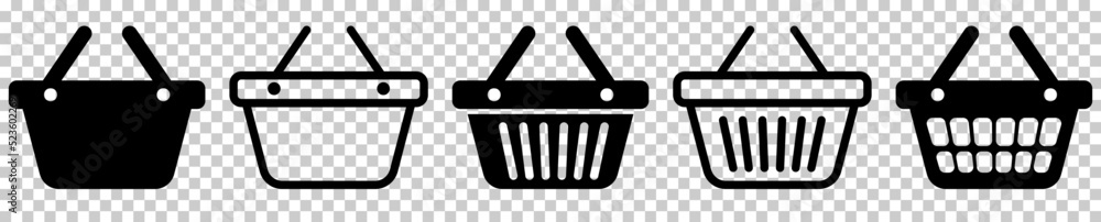 Shopping basket icons set. Vector illustration isolated on transparent ...