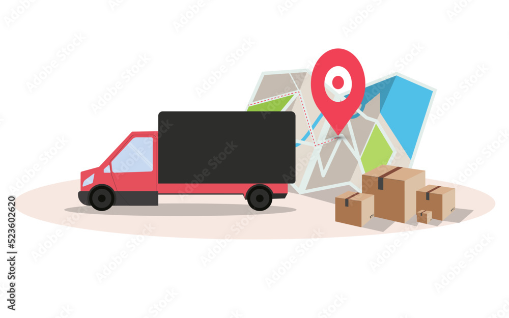 the concept of online delivery on a truck. recruitment app order e-commerce concept the concept of online delivery on a truck. recruitment app order e-commerce concept