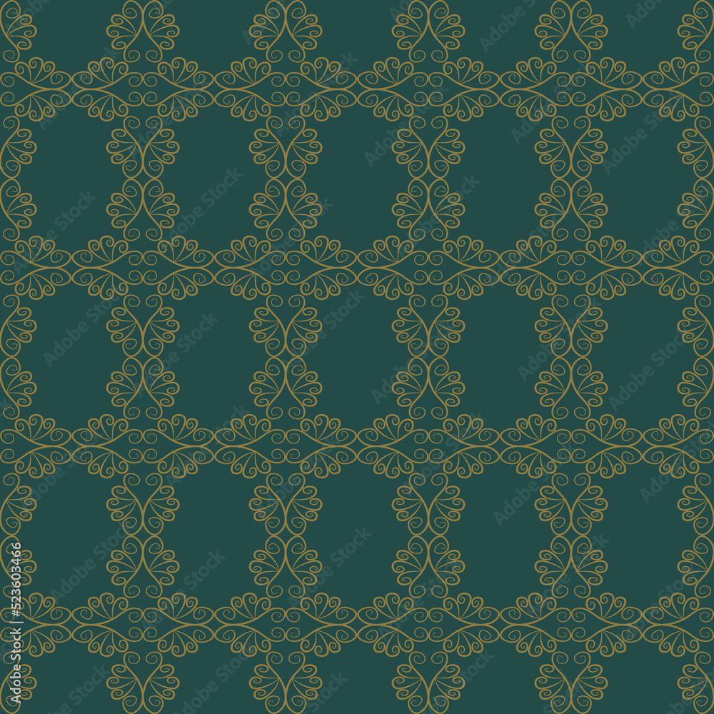 Vector ethnic floral drawing line shape vintage green color seamless pattern background. Use for fabric, textile, interior decoration elements, upholstery, wrapping.