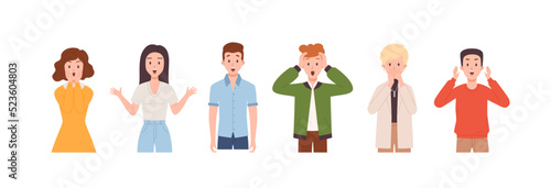 Set of surprised people flat style, vector illustration