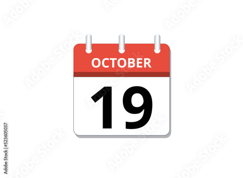 October, 19th calendar icon vector 