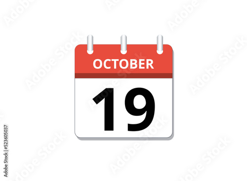 October, 19th calendar icon vector
