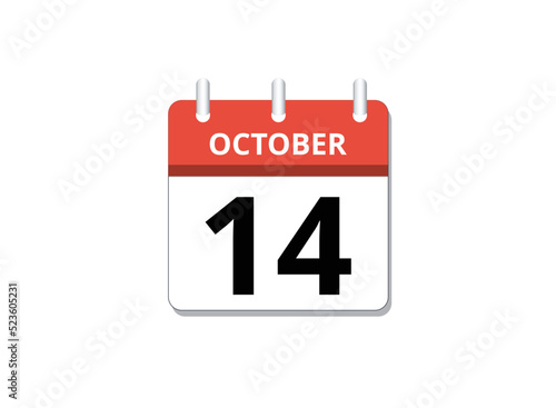 October, 14th calendar icon vector
