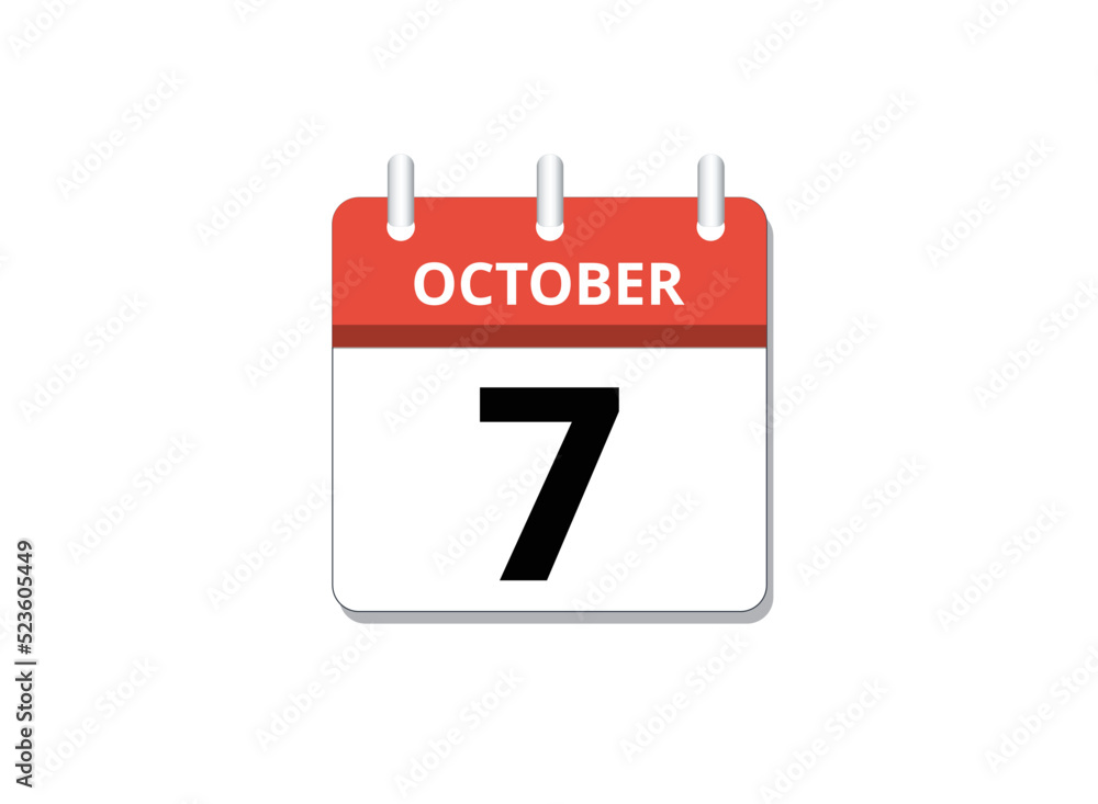 Fototapeta premium October, 7th calendar icon vector