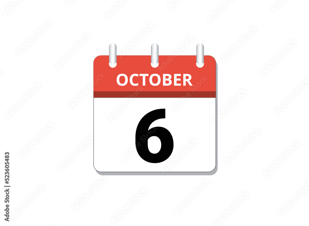 October, 6th calendar icon vector October, 6th calendar icon vector