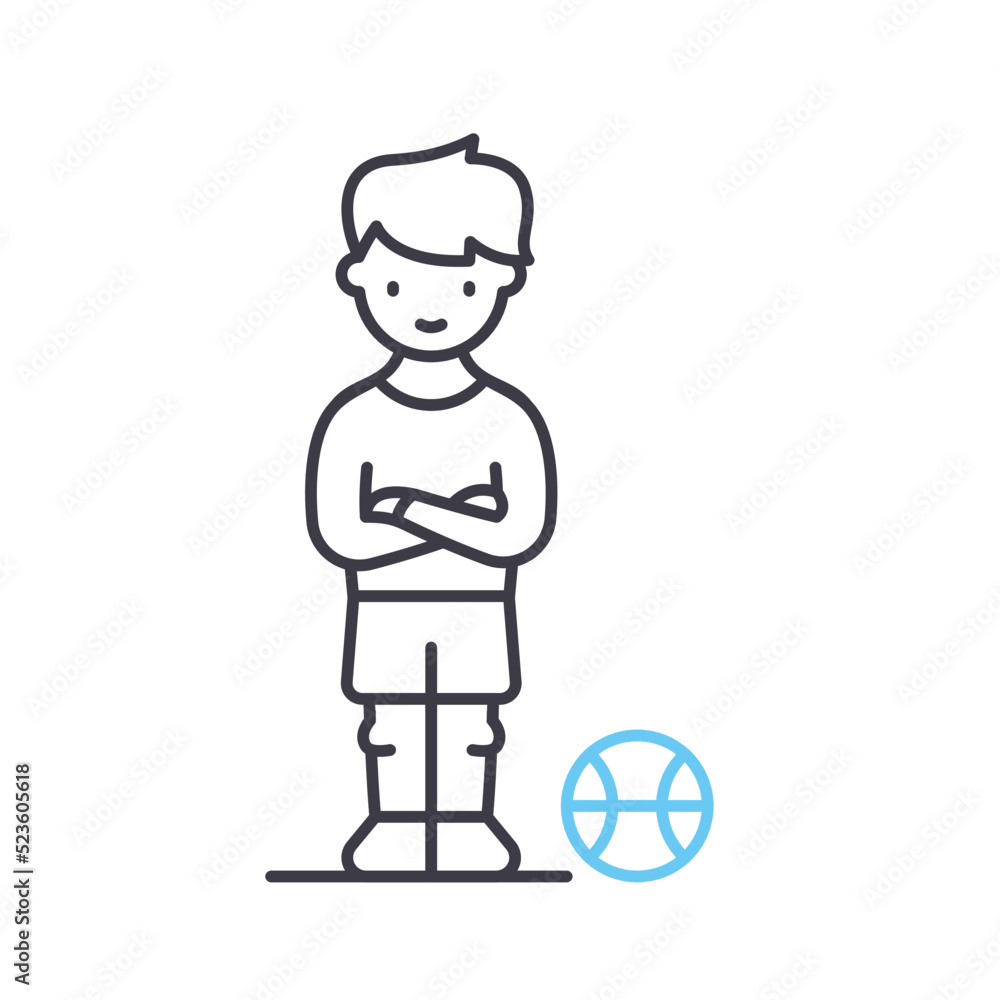 boy with ball line icon, outline symbol, vector illustration, concept sign