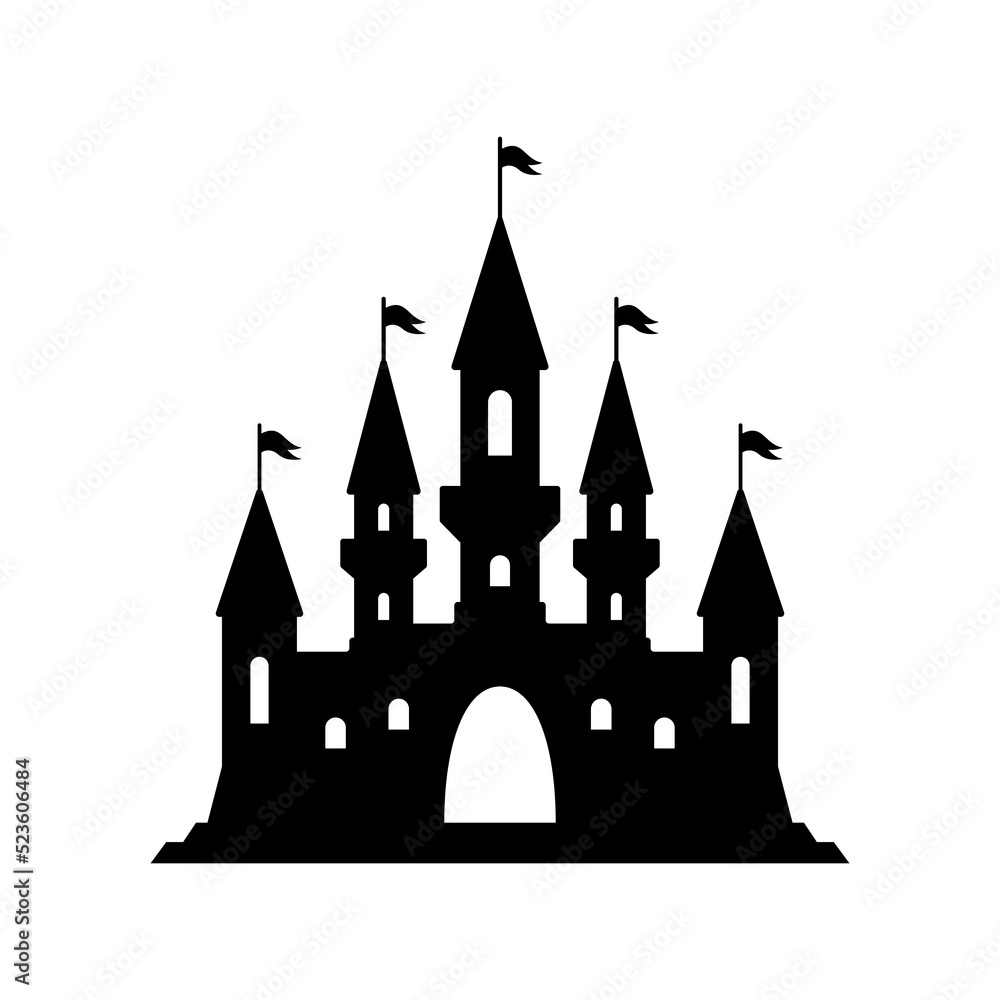 Halloween castle. Scary gothic house. Black silhouette