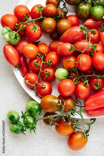 Various fresh ripe tomatoes.