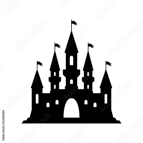 Halloween castle. Scary gothic house. Black silhouette