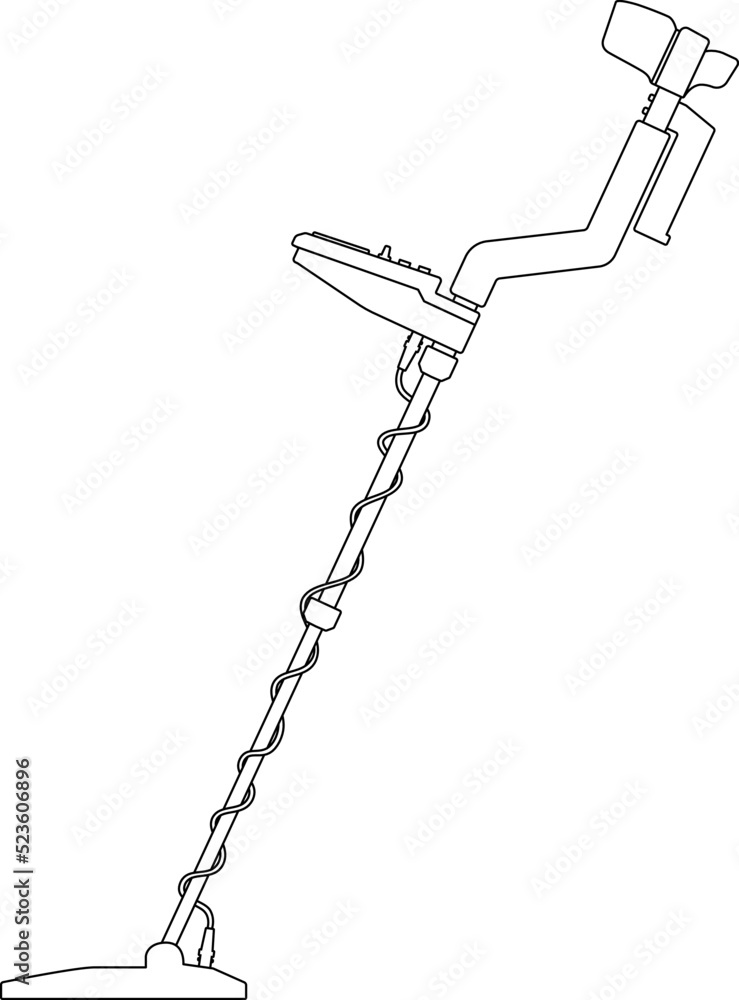 Fototapeta premium Modern metal detector, metal probe. Metal detector for jewellery, treasure hunt sketch drawing, contour lines drawn magnetic detector