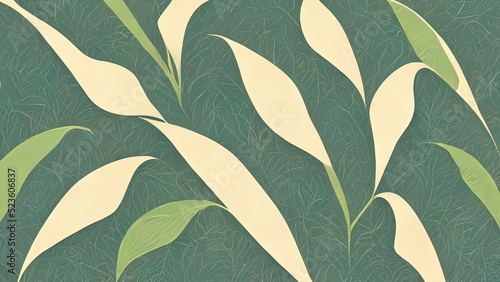 Organic green leaf texture. Abstract pattern of graphic vegetal leaves. Healthy organic, natural feeling. Stylized 4k background, backdrop illustration. Pastel colors.