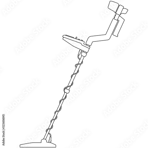 Modern metal detector, metal probe. Metal detector for jewellery, treasure hunt sketch drawing, contour lines drawn magnetic detector