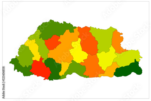 Bhutan State Detailed Vector map illustraiton on white background , Beautiful Colorful Bhutan vector map on white background