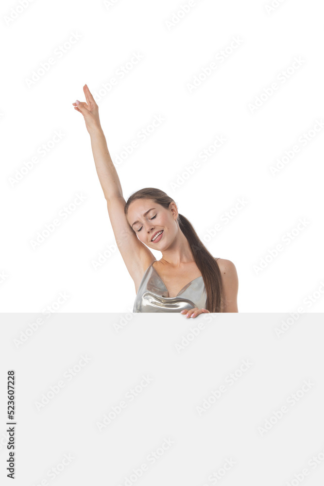 Party girl with blank banner