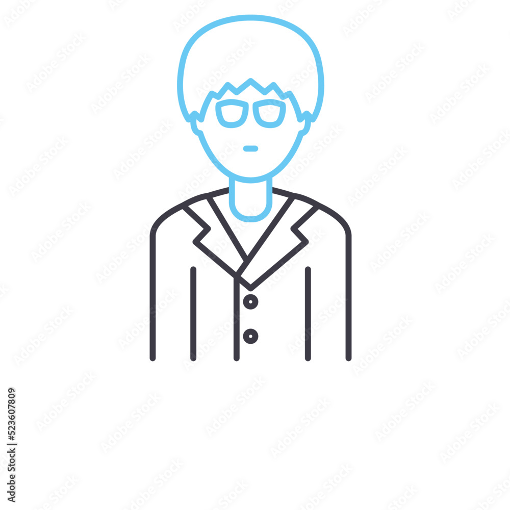 bald professor avatar line icon, outline symbol, vector illustration, concept sign