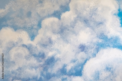 Fototapeta Naklejka Na Ścianę i Meble -  Beautiful painting of clouds and sky on cement wall. Scratched blue wall texture(backdrop surface). Concrete wall with clouds and sky picture. Abstract beautiful pattern clouds on blue sky background.
