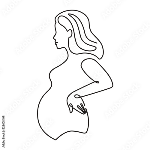 Pregnant woman line art. Woman silhouette. Vector illustration