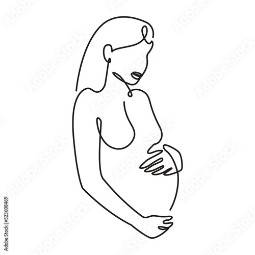 Pregnant woman line art. Woman silhouette. Vector illustration