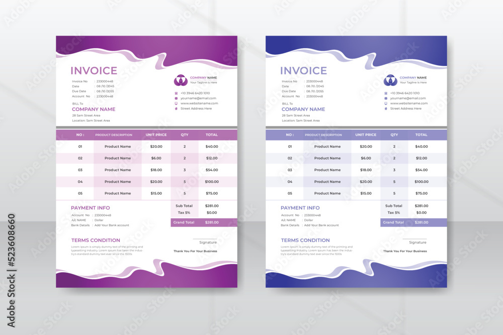 Modern and corporate invoice template with white background, creative