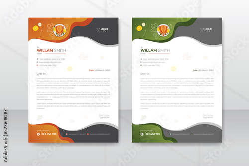 Simple and minimal food letterhead design template, elegant food and restaurant A4 size letterhead