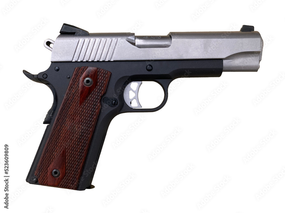 Classic .45 ACP handgun with the background removed. This classic handgun was used through WWI and WW II by the US Government for all of the armed services. Classic .45 ACP handgun with the background removed. This classic handgun was used through WWI and WW II by the US Government for all of the armed services.