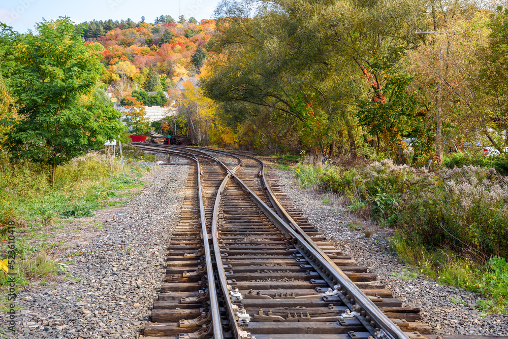 Switches along railway tracks in the countryside on a sunny autumn day Switches along railway tracks in the countryside on a sunny autumn day
