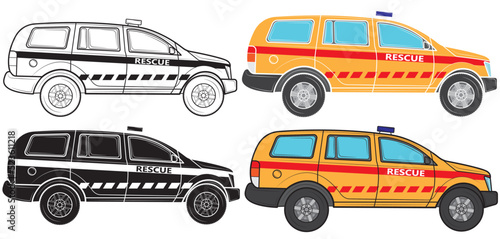 Set of Rescue car isolated on white background.Vector illustration.