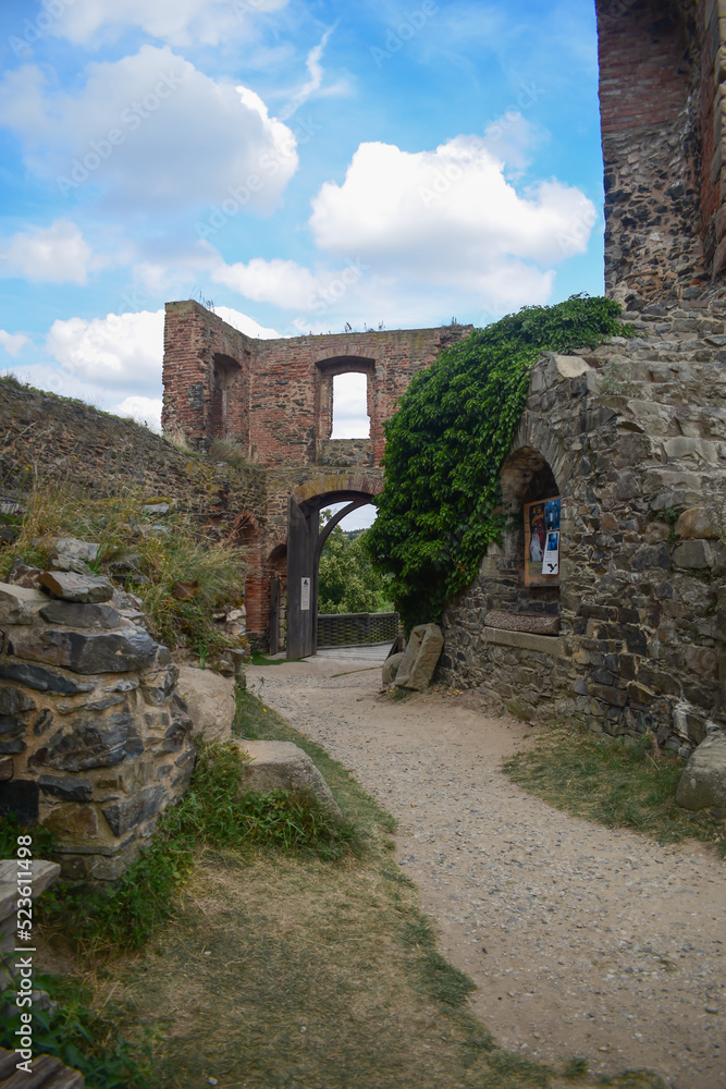 Medieval castle courtyard, ruined building, architecture