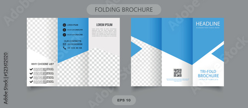 Blue corporate brochure for business. Flyer with triangles.
