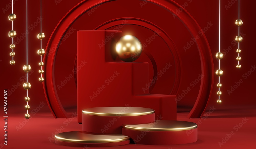 3D rendering of blank product background for cream cosmetics Modern red podium background 3D rendering of blank product background for cream cosmetics Modern red podium background