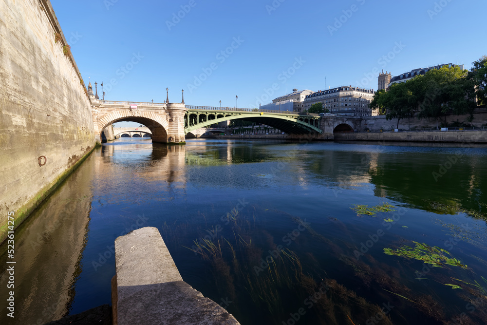 Seine river and Notre-Dame bridge in Paris city