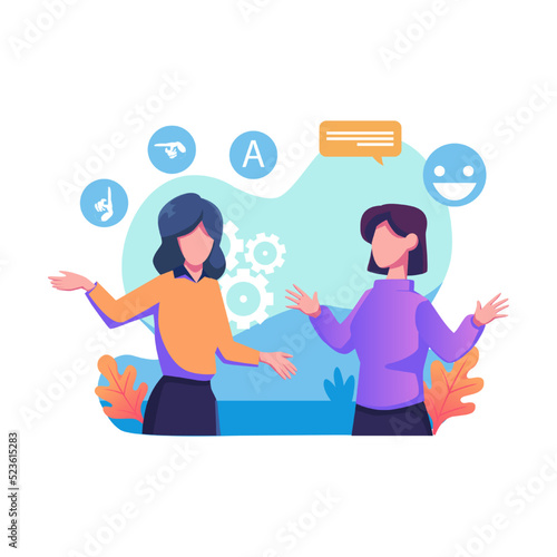Sign language conversation flat style illustration vector design