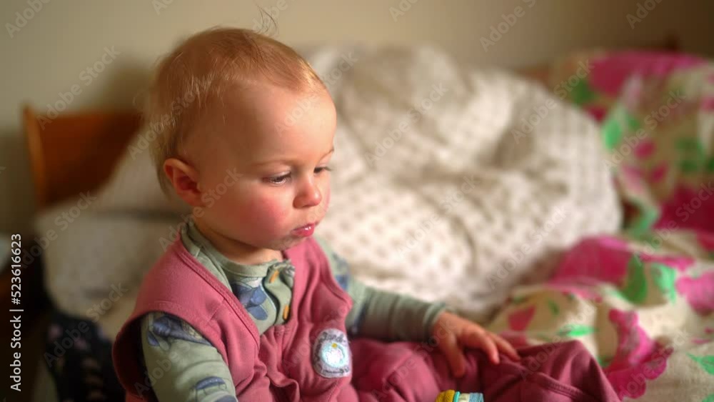 Baby Boy Playing With Woolen Glove At Home - Tromso, Norway Baby Boy Playing With Woolen Glove At Home - Tromso, Norway