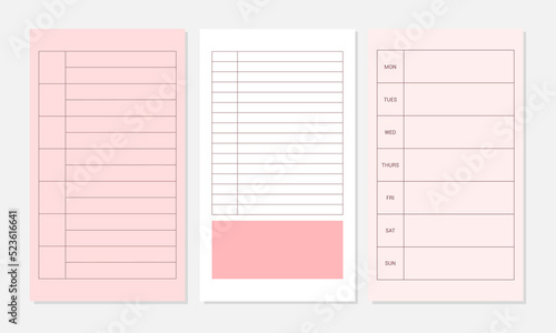 Simple style memo, notepad template planner, note frame illustration set. Ready to print to do list daily planner. 