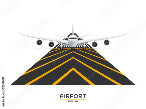airplane on airport runway for take off, vector illustration