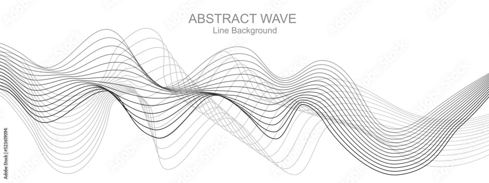 Abstract wavy gray stream element for design on a white background isolated. It used for Web, Desktop background, Wallpaper, Business banner, poster. Wave with lines created using blend tool.