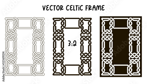 Celtic pattern, rectangular frame with Celtic weave. The Irish pattern can be used for engraving, laser cutting, sawing, door decor, mirrors.