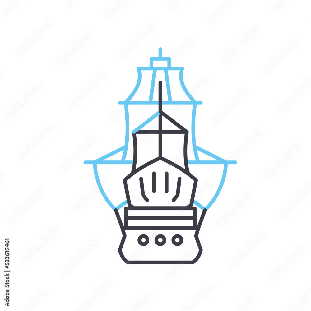 battleship line icon, outline symbol, vector illustration, concept sign