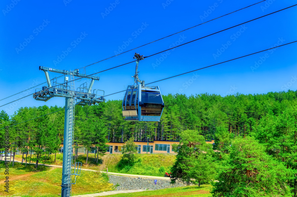 Gold Gondola in operations during summer day at Zlatibor, Serbia.