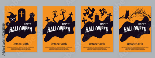 Halloween night flyer, booklet, poster, coupon, invitation card vector design templates collection