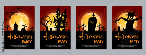 Halloween night flyer, booklet, poster, coupon, invitation card vector design templates collection