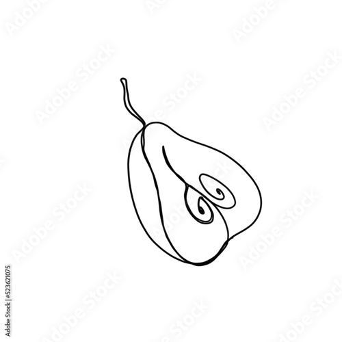 Pear fruit in continuous line art drawing style. Minimalist black line sketch...