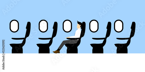 Businessman travel by airplane in economy class.