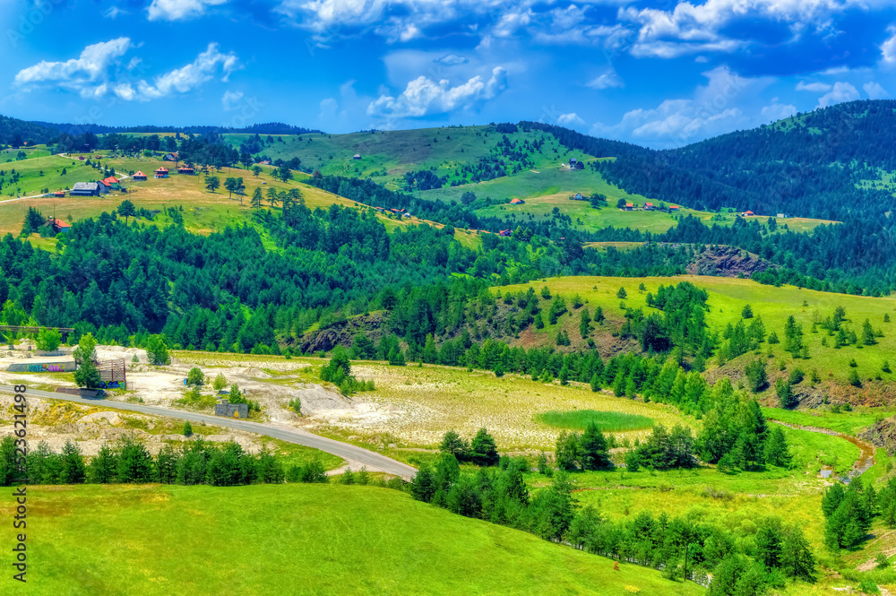 Mountain landscape during summer day at Zlatibor, Serbia.