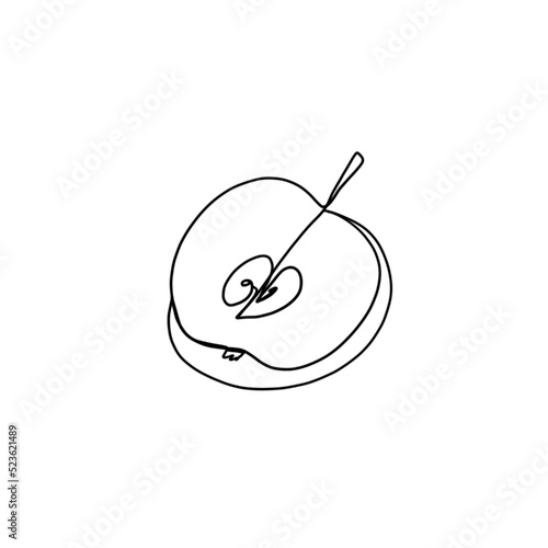 Apple continuous line drawing, Black and white minimalistic linear illustrati...