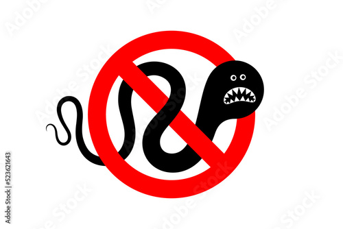 Helminth and red prohibitory sign, anthelmintic treatment concept
