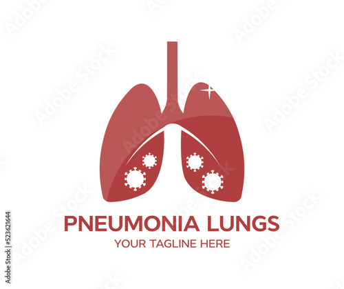 Lungs pneumonia logo design. Human lungs infected by the virus. Respiratory infection caused by a virus vector design and illustration.
